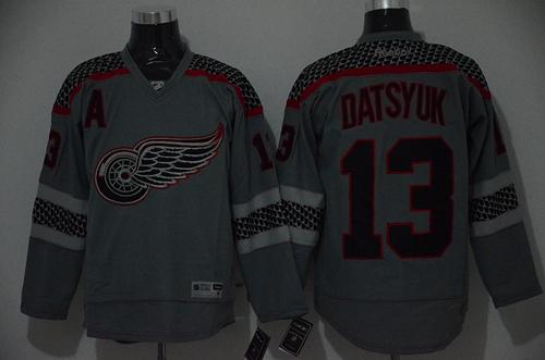 Red Wings #13 Pavel Datsyuk Charcoal Cross Check Fashion Stitched NHL Jersey