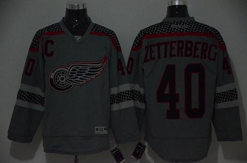 Red Wings #40 Henrik Zetterberg Charcoal Cross Check Fashion Stitched NHL Jersey