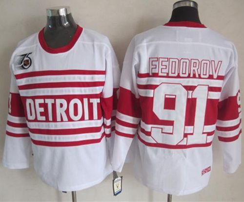 Red Wings #91 Sergei Fedorov White 75TH CCM Stitched NHL Jersey