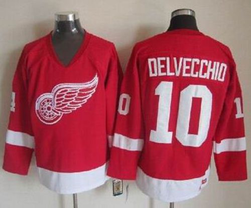 Red Wings #10 Alex Delvecchio Red CCM Throwback Stitched NHL Jersey