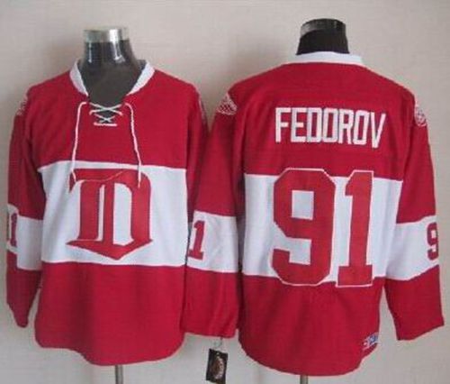 Red Wings #91 Sergei Fedorov Red Winter Classic CCM Throwback Stitched NHL Jersey