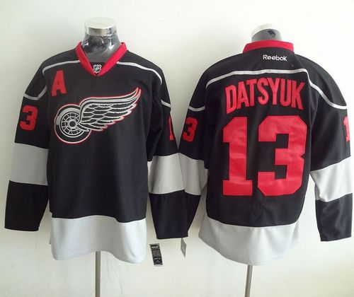 Red Wings #13 Pavel Datsyuk Black(Black Ice) Stitched NHL Jersey