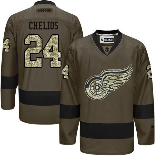 Red Wings #24 Chris Chelios Green Salute to Service Stitched NHL Jersey