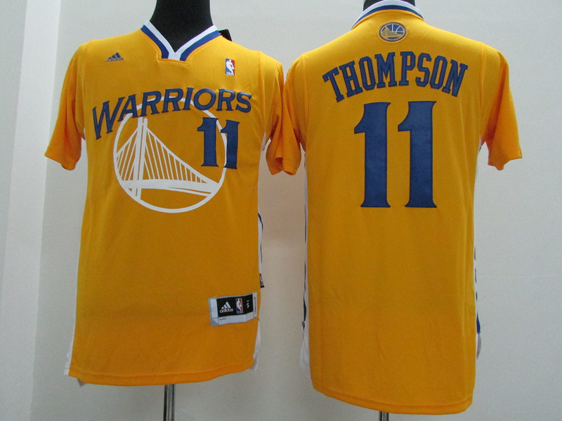 2014 2015  NBA Golden State Warriors 11 Klay Thompson New Revolution 30 Swingman Yellow Jersey with Sleeve
