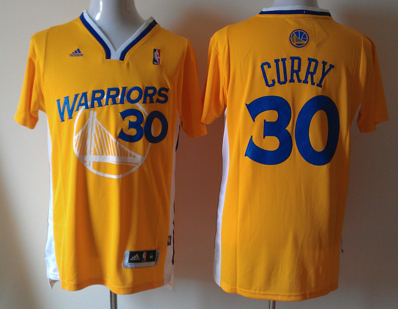 2014 2015  NBA Golden State Warriors 30 Stephen Curry New Revolution 30 Swingman Yellow Jersey with Sleeve