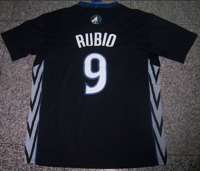 2014  NBA Minnesota Timberwolves 9 Ricky Rubio Revolution 30 Swingman Alternate Black Jerseys With Sleeve