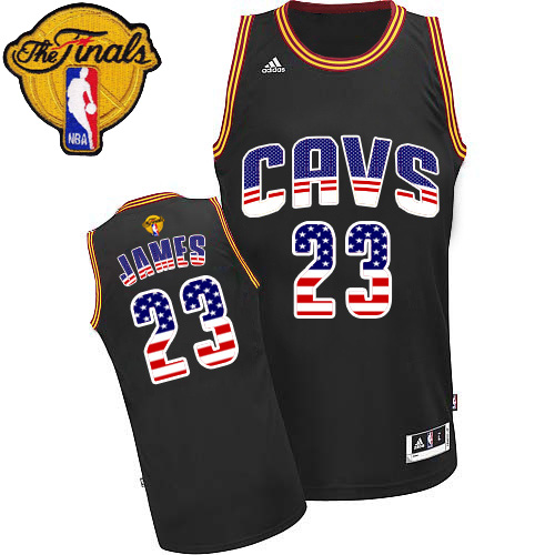 2015 NBA Finals Patch Cleveland Cavaliers 23 Lebron James USA Flag Fashion Black Jersey