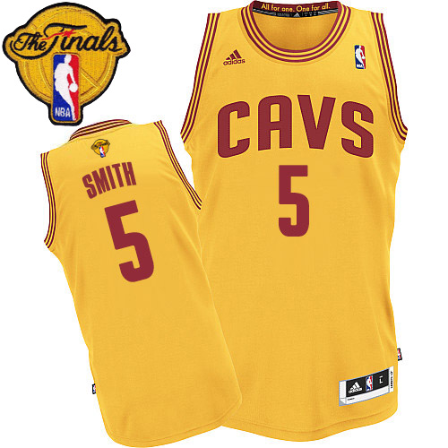 2015 NBA Finals Patch Cleveland Cavaliers 5 Jr Smith New Revolution 30 Swingman yellow Jersey
