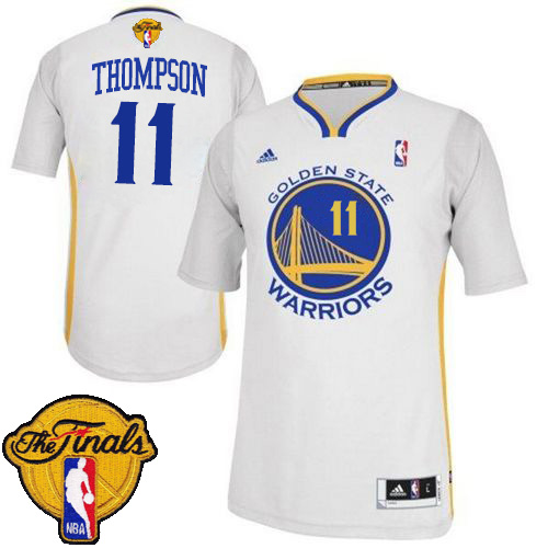 2015 NBA Finals Patch Golden State Warriors 11 Klay Thompson New Revolution 30 Swingman White Jersey with Sleeve