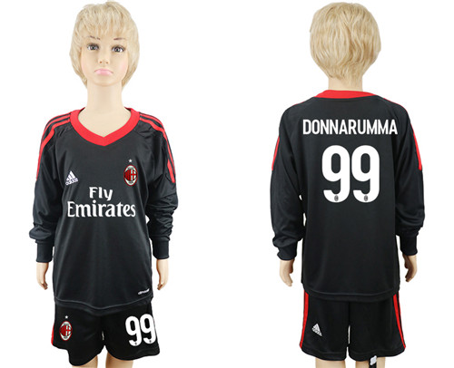 2017 18 AC Milan 99 DONNARUMMA Black Goalkeeper Youth Long Sleeve Soccer Jersey