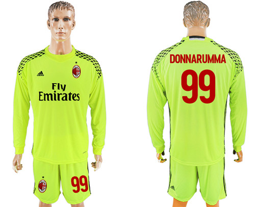 2017 18 AC Milan 99 DONNARUMMA Fluorescent Green Goalkeeper Long Sleeve Soccer Jersey