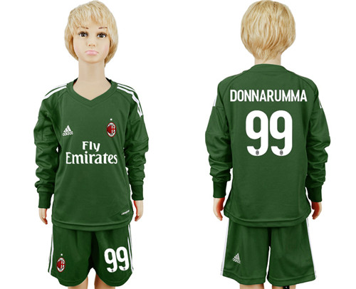 2017 18 AC Milan 99 DONNARUMMA Military Green Goalkeeper Youth Long Sleeve Soccer Jersey