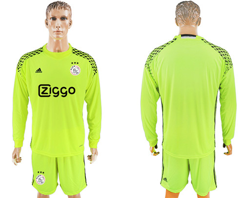 2017 18 Ajax Fluorescent Black Long Sleeve Goalkeeper Soccer Jersey