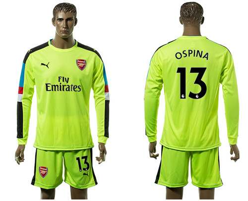 2017 18 Arsenal 13 OSPINA Fluorescent Green Long Sleeve Goalkeeper Soccer Jersey