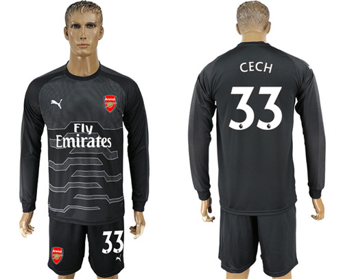 2017 18 Arsenal 33 CECH Black Long Sleeve Goalkeeper Soccer Jersey