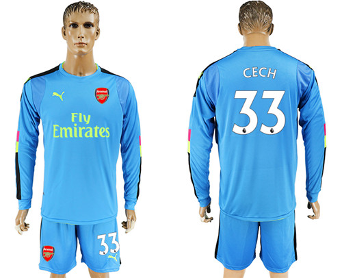 2017 18 Arsenal 33 CECH Blue Long Sleeve Goalkeeper Soccer Jersey