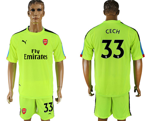 2017 18 Arsenal 33 CECH Fluorescent Green Goalkeeper Soccer Jersey