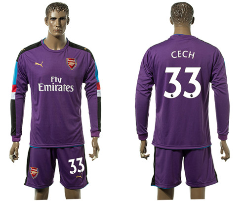 2017 18 Arsenal 33 CECH Purple Long Sleeve Goalkeeper Soccer Jersey