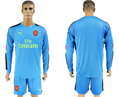 2017 18 Arsenal Blue Long Sleeve Goalkeeper Soccer Jersey