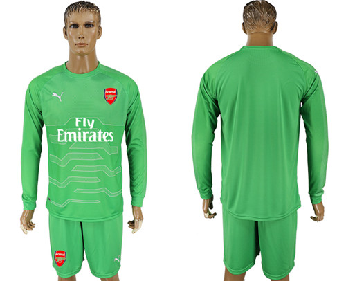 2017 18 Arsenal Green Long Sleeve Goalkeeper Soccer Jersey