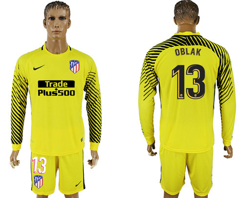 2017 18 Atletico Madrid 13 OBLAK Yellow Long Sleeve Goalkeeper Soccer Jersey