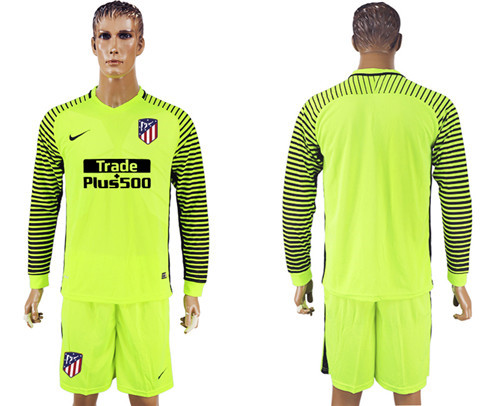 2017 18 Atletico Madrid Fluorescent Green Long Sleeve Goalkeeper Soccer Jersey