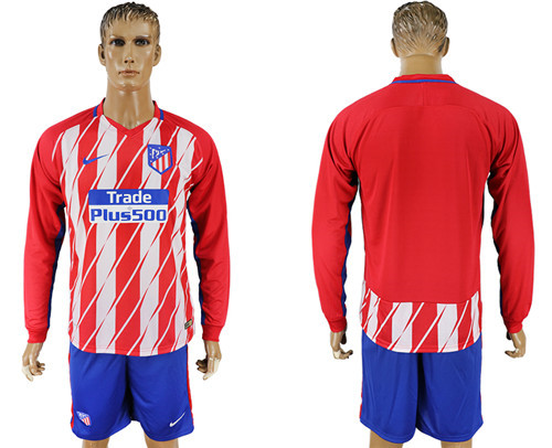 2017 18 Atletico Madrid Home Long Sleeve Soccer Jersey