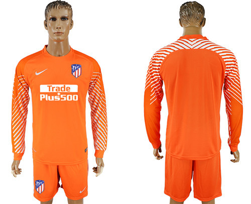 2017 18 Atletico Madrid Orange Long Sleeve Goalkeeper Soccer Jersey