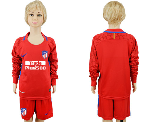 2017 18 Atletico Madrid Red Youth Long Sleeve Goalkeeper Soccer Jersey