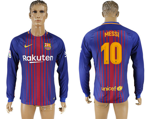 2017 18 Barcelona 10 MESSI Home Long Sleeve Thailand Soccer Jersey