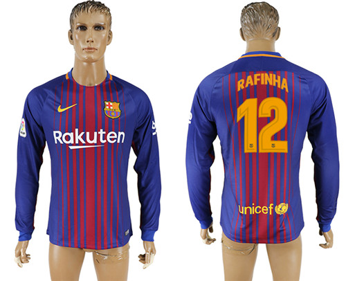 2017 18 Barcelona 12 RAFINHA Home Long Sleeve Thailand Soccer Jersey