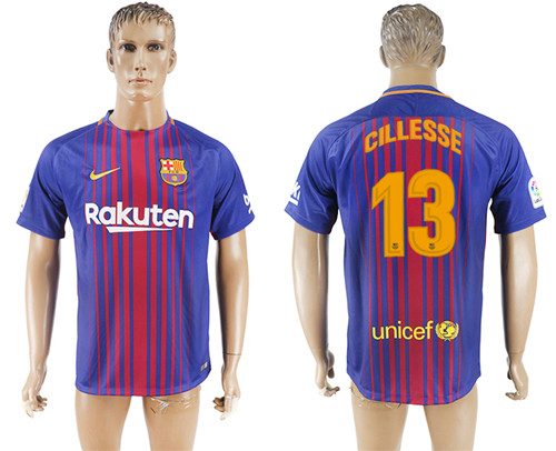 2017 18 Barcelona 13 CILLESSE Home Thailand Soccer Jersey