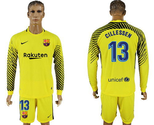 2017 18 Barcelona 13 CILLESSEN Yellow Long Sleeve Goalkeeper Soccer Jersey