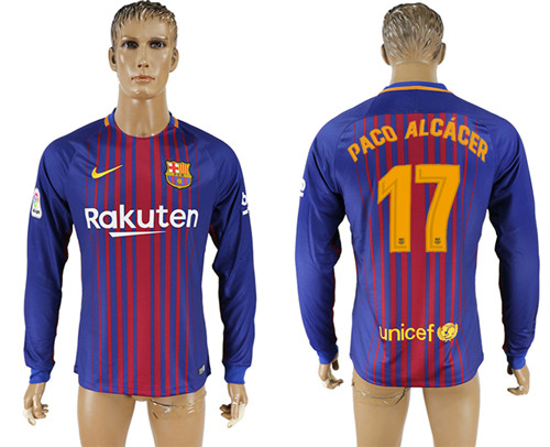2017 18 Barcelona 17 PACO ALCACER Home Long Sleeve Thailand Soccer Jersey