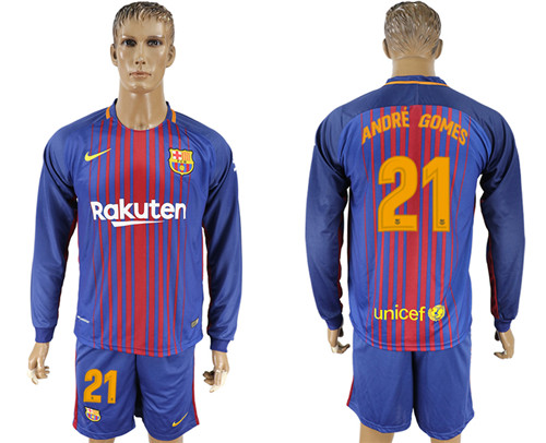 2017 18 Barcelona 21 ANDRE GOMES Home Long Sleeve Soccer Jersey