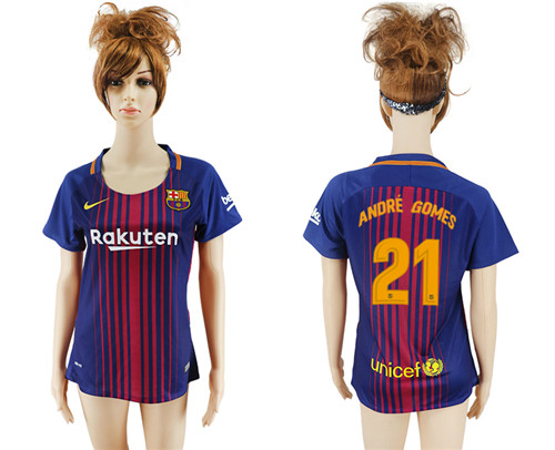 2017 18 Barcelona 21 ANDRE GOMES Home Women Soccer Jersey