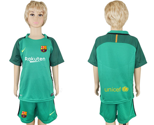 2017 18 Barcelona Green Youth Goalkeeper Soccer Jersey