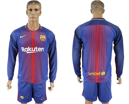 2017 18 Barcelona Home Long Sleeve Soccer Jersey