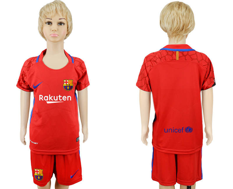 2017 18 Barcelona Red Goalkeeper Youth Soccer Jersey