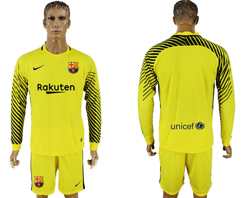 2017 18 Barcelona Yellow Long Sleeve Goalkeeper Soccer Jersey