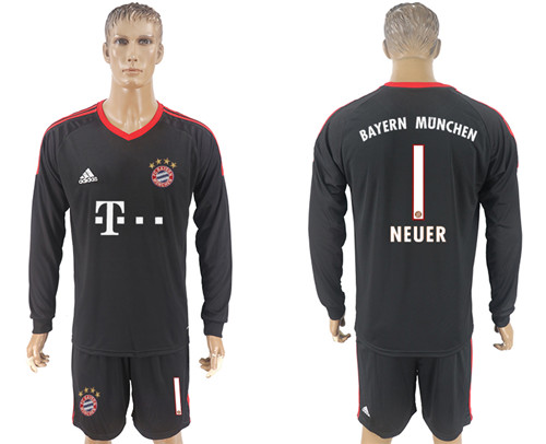 2017 18 Bayern Munich 1 NEUER Black Goalkeeper Long Sleeve Soccer Jersey