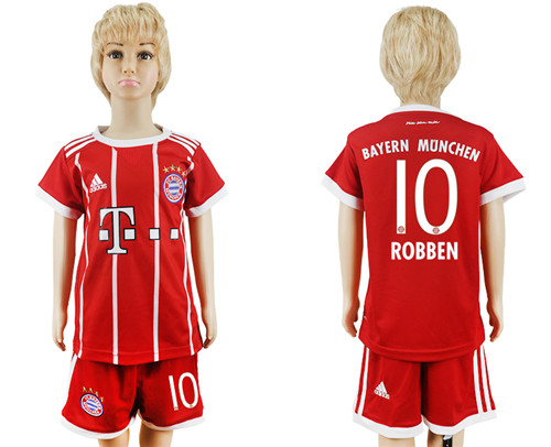 2017 18 Bayern Munich 10 ROBBEN Home Youth Soccer Jersey