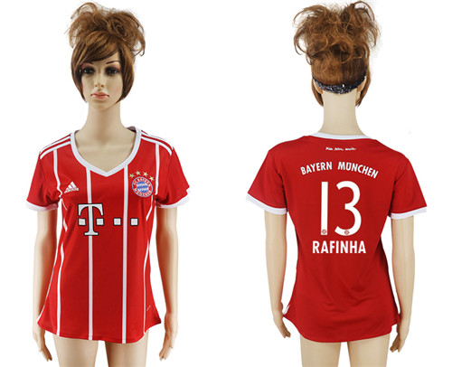 2017 18 Bayern Munich 13 RAFINHA Home Women Soccer Jersey