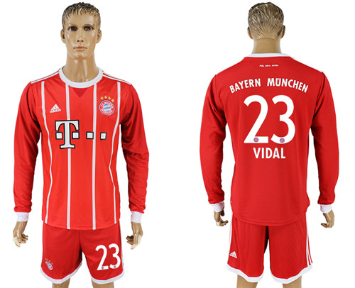 2017 18 Bayern Munich 23 VIDAL Home Long Sleeve Soccer Jersey