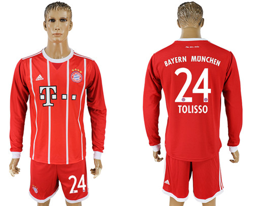 2017 18 Bayern Munich 24 TOLISSO Home Long Sleeve Soccer Jersey