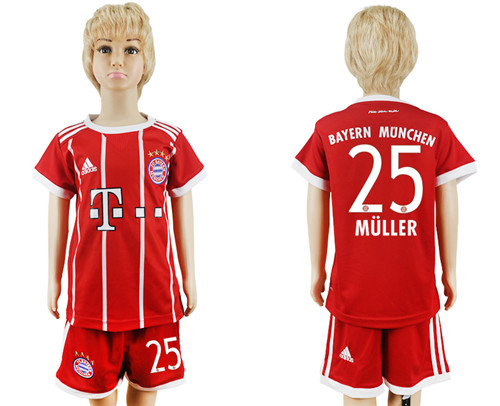 2017 18 Bayern Munich 25 MULLER Home Youth Soccer Jersey