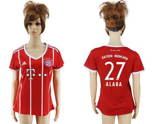 2017 18 Bayern Munich 27 ALABA Home Women Soccer Jersey