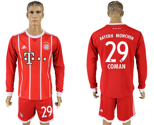 2017 18 Bayern Munich 29 COMAN Home Long Sleeve Soccer Jersey