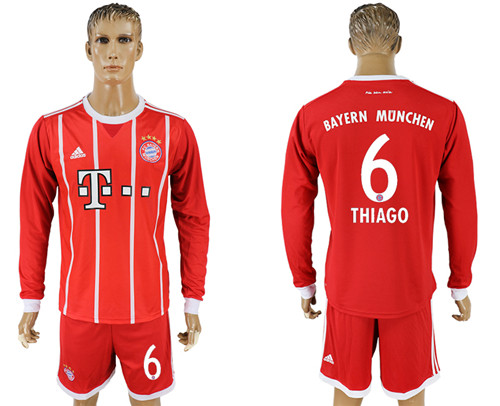 2017 18 Bayern Munich 6 THIAGO Home Long Sleeve Soccer Jersey