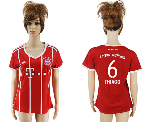 2017 18 Bayern Munich 6 THIAGO Home Women Soccer Jersey